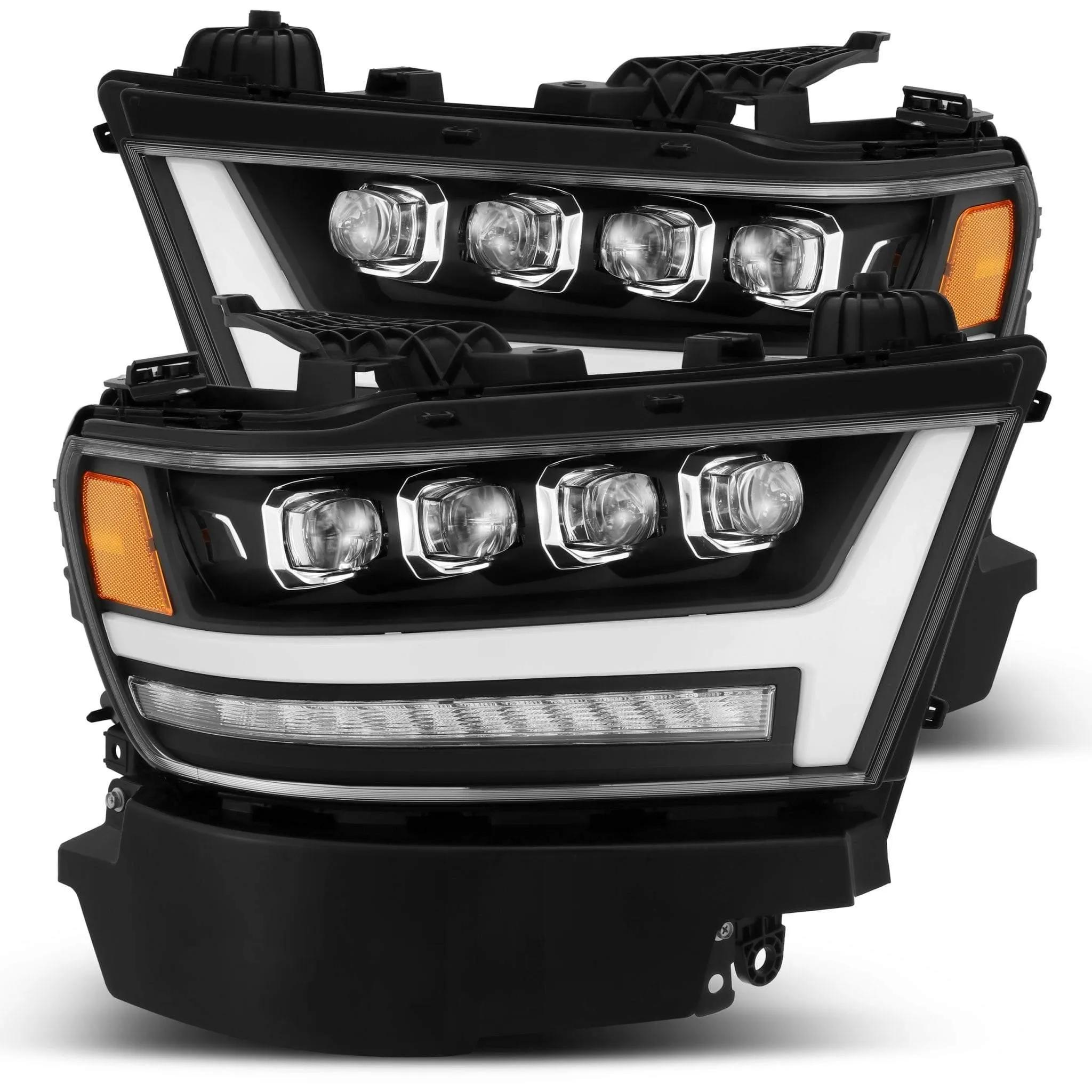 AlphaRex Quad 3D LED Projector Headlights Ram 1500 2019-2022 [Nova Series - Sequential Signal] Jet Black / Black / Chrome - Image 3